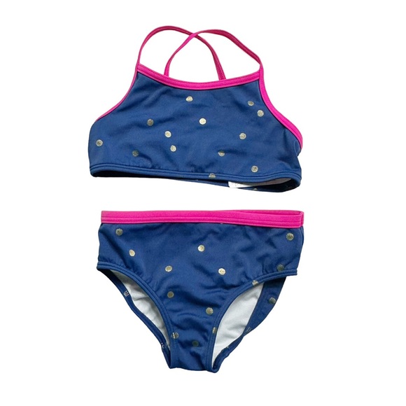 KIDS' PATTERNED RASH GUARD AND SUIT HARMONY BLUE GOLD SPOT GIRLS BODEN SIZE 2/3 - Picture 3 of 4